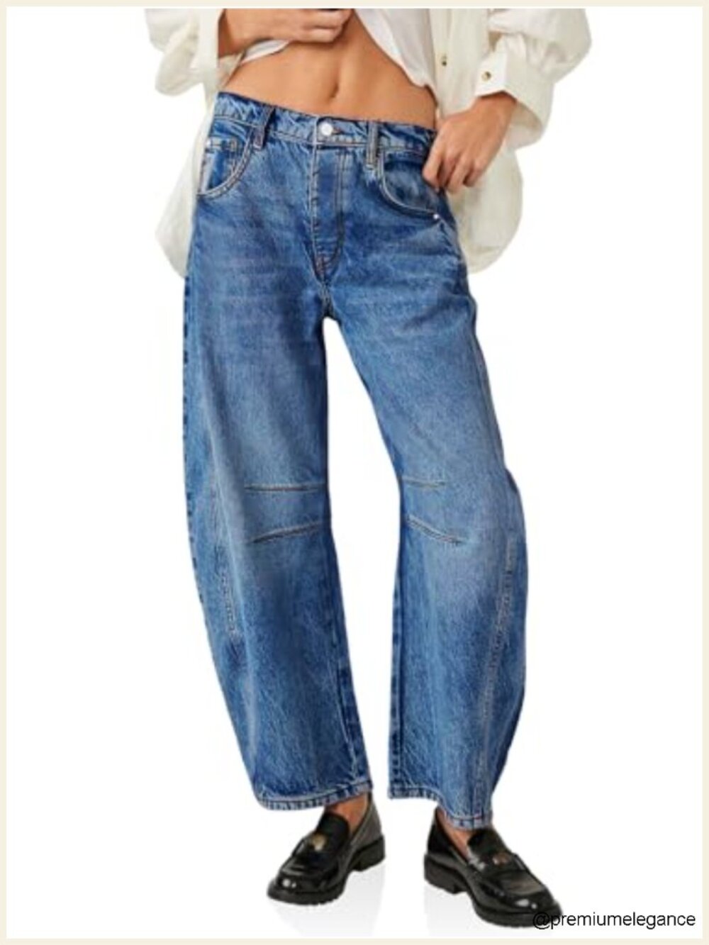Wide Leg Baggy Barrel Jeans Mid Rise Balloon Denim Ankle Pants